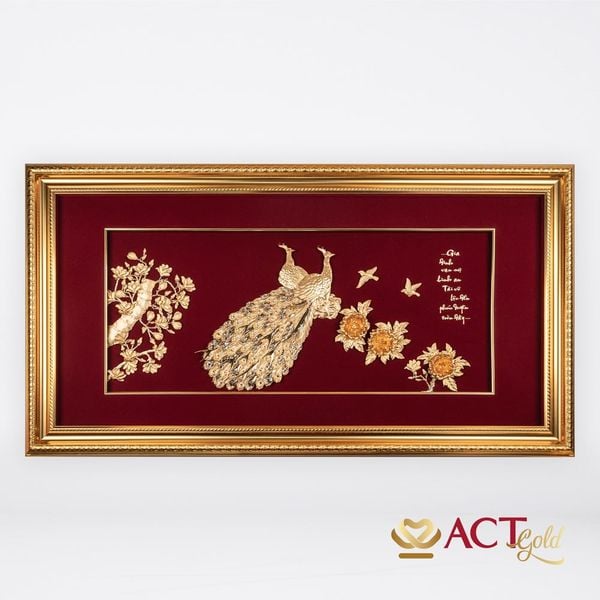 Quà tặng tranh Đôi Chim Công dát vàng 24k ACT GOLD ISO 9001:2015 (Mẫu 10)