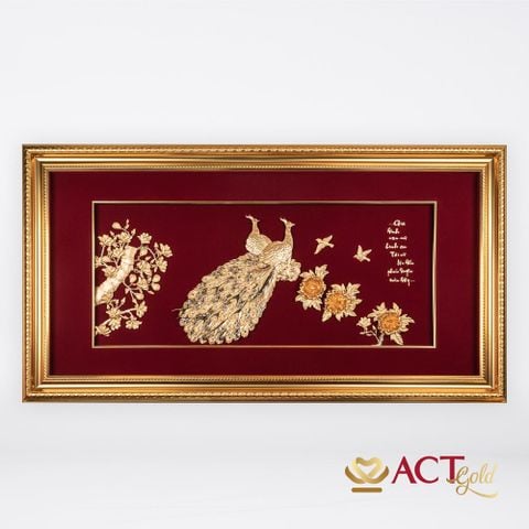 Quà tặng tranh Đôi Chim Công dát vàng 24k ACT GOLD ISO 9001:2015 (Mẫu 10)