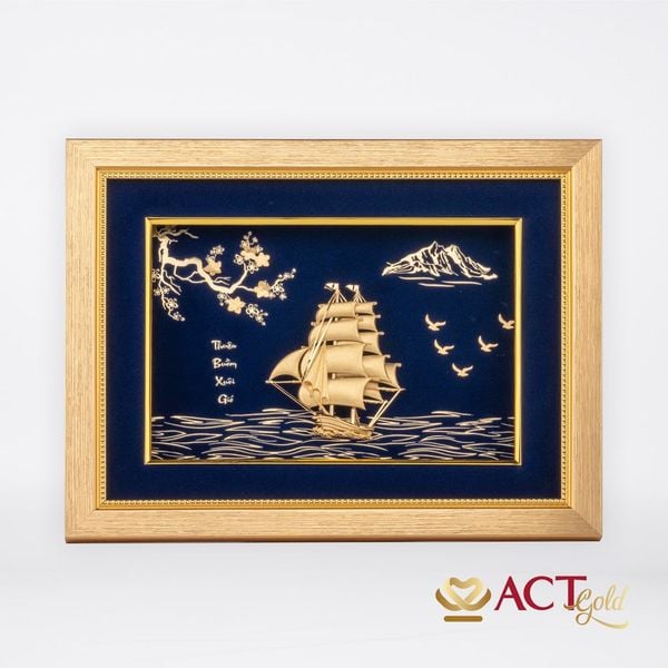 Quà tặng tranh Thuyền dát vàng 24k ACT GOLD ISO 9001:2015