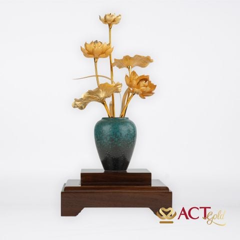 Quà tặng Bình Sen 5 Cành dát vàng 24k ACT GOLD ISO 9001:2015