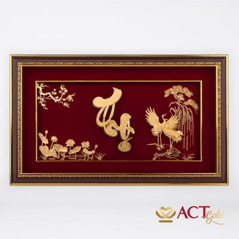 Quà tặng Tranh Chữ Thọ Hoa Sen dát vàng 24k ACT GOLD ISO 9001:2015