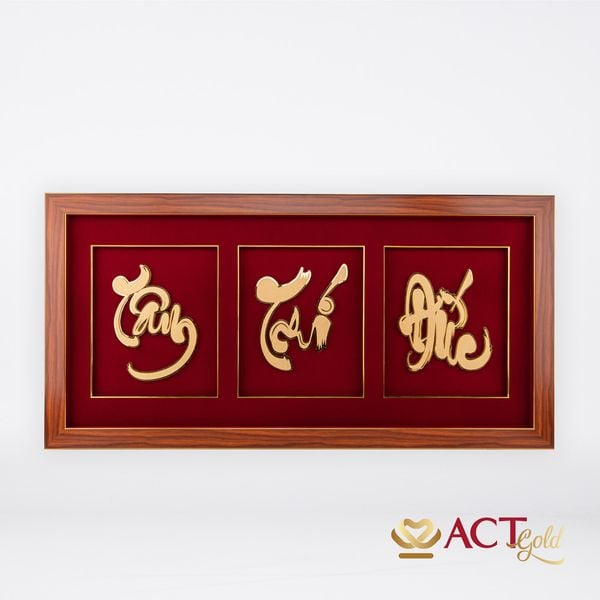 Quà tặng Tranh Chữ Tâm Trí Đức dát vàng 24k ACT GOLD ISO 9001:2015