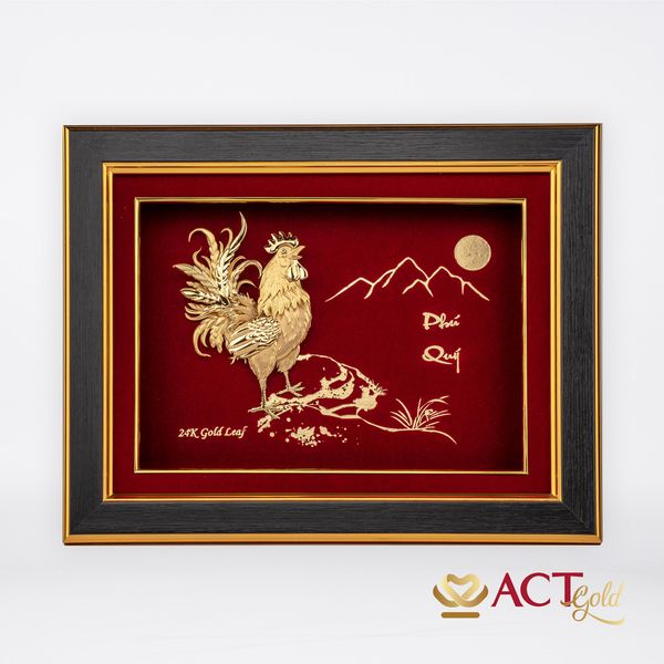 Tranh Gà Trống dát vàng 24k ACT GOLD ISO 9001:2015 (Mẫu 1)