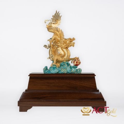 Quà tặng Rồng Vờn Ngọc dát vàng 24k ACT GOLD ISO 9001:2015