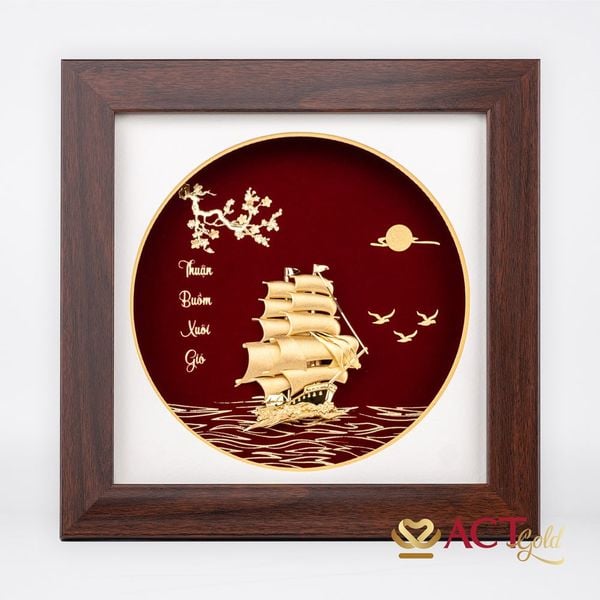 Quà tặng tranh Thuyền dát vàng 24k ACT GOLD ISO 9001:2015
