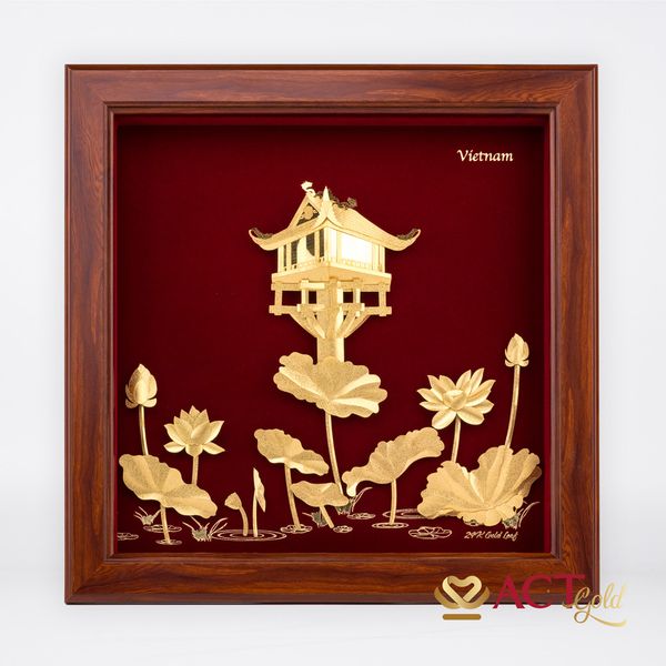 Tranh Chùa Một Cột dát vàng 24k ACT GOLD ISO 9001:2015 (Mẫu 1)