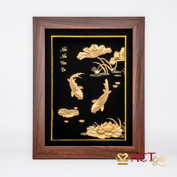 Quà tặng tranh Cá Chép Hoa Sen dát vàng 24k ACT GOLD ISO 9001:2015