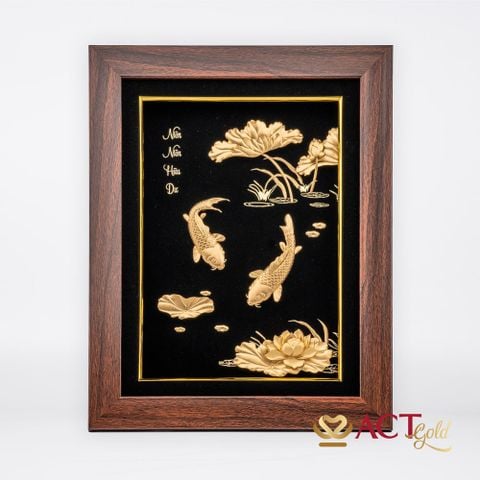 Quà tặng tranh Cá Chép Hoa Sen dát vàng 24k ACT GOLD ISO 9001:2015