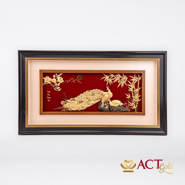 Quà tặng tranh Đôi Chim Công dát vàng 24k ACT GOLD ISO 9001:2015 (Mẫu 8)