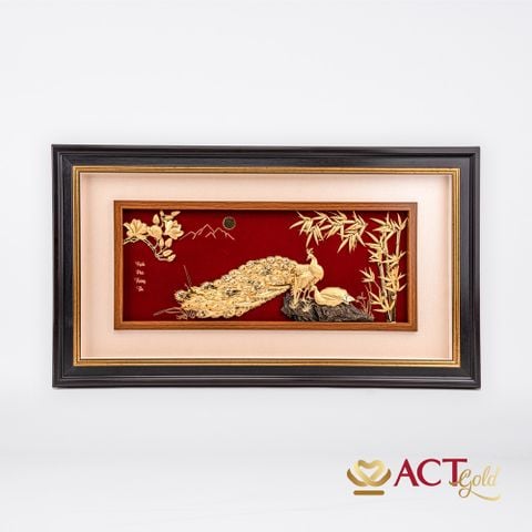 Quà tặng tranh Đôi Chim Công dát vàng 24k ACT GOLD ISO 9001:2015 (Mẫu 8)