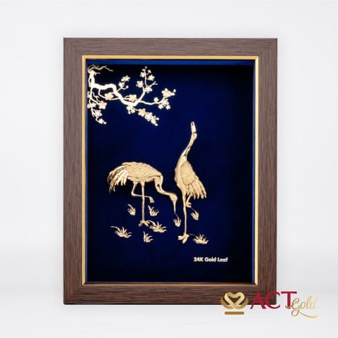 Quà tặng tranh Đôi Chim Hạc dát vàng 24k ACT GOLD ISO 9001:2015
