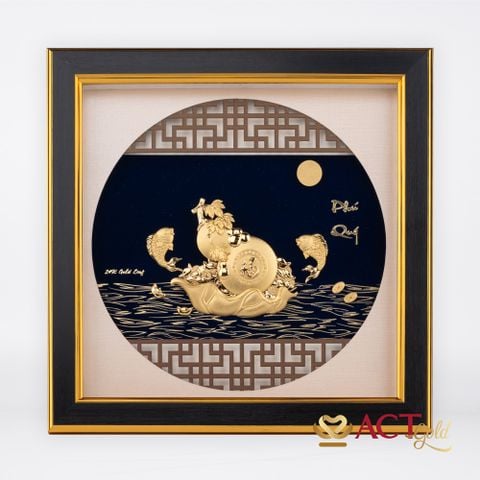 Tranh Cá Chép Hồ Lô dát vàng 24k ACT GOLD ISO 9001:2015 (Mẫu 2)