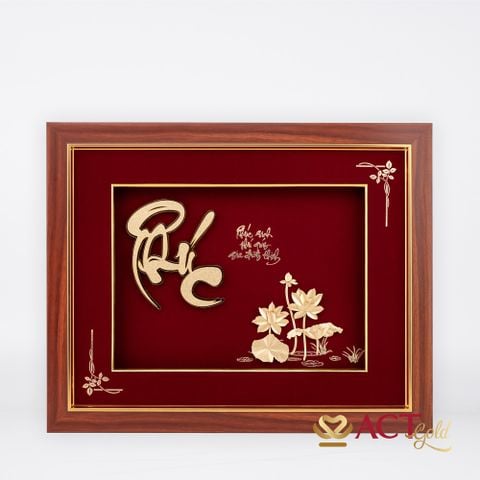Tranh Chữ Phúc Hoa Sen dát vàng 24k ACT GOLD ISO 9001:2015