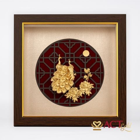 Quà tặng tranh Đôi chim công dát vàng 24k ACT GOLD ISO 9001:2015 (Mẫu 1)