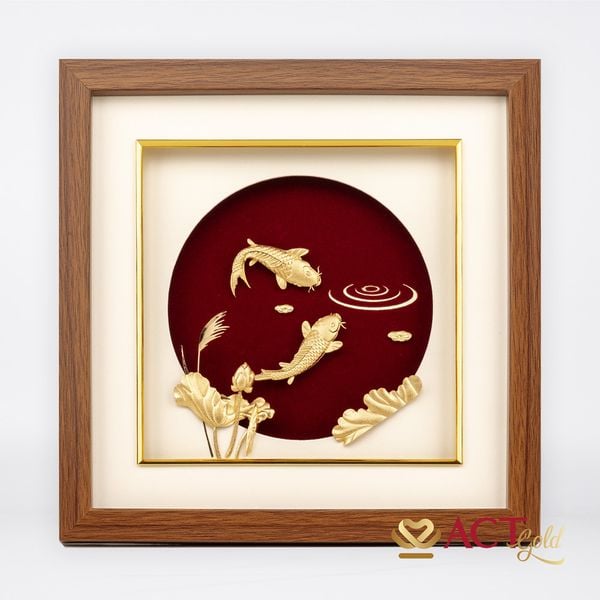 Quà tặng tranh Cá Chép Hoa Sen dát vàng 24k ACT GOLD ISO 9001:2015