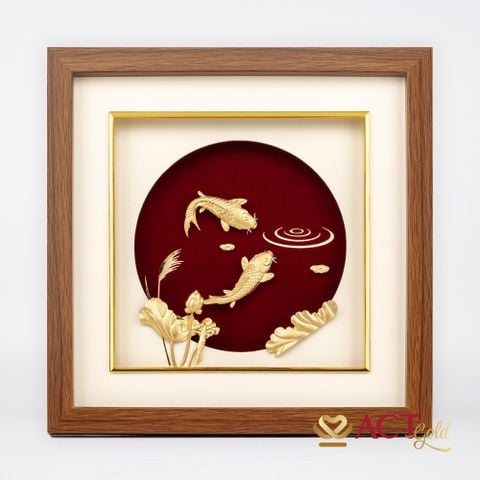 Quà tặng tranh Cá Chép Hoa Sen dát vàng 24k ACT GOLD ISO 9001:2015