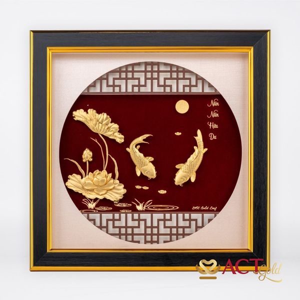 Quà tặng tranh Cá Chép Hoa Sen dát vàng 24k ACT GOLD ISO 9001:2015