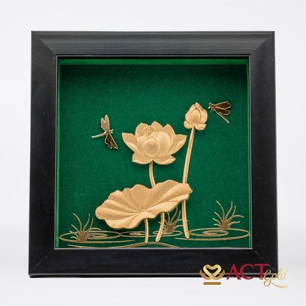 Quà tặng Tranh Hoa Sen dát vàng 24k ACT GOLD ISO 9001:2015