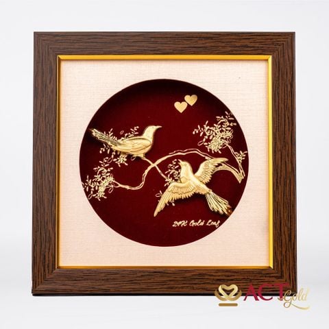 Quà tặng tranh Đôi Chim Hoạ Mi dát vàng 24k ACT GOLD ISO 9001:2015