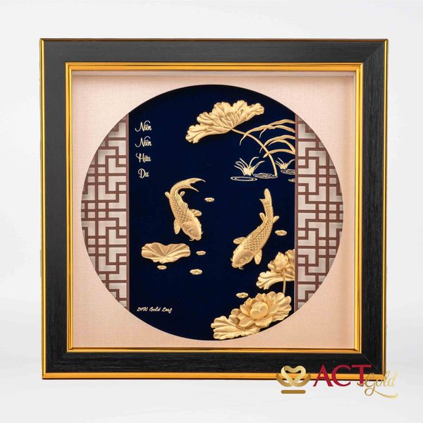 Quà tặng tranh Cá Chép Hoa Sen dát vàng 24k ACT GOLD ISO 9001:2015 (Mẫu 1)