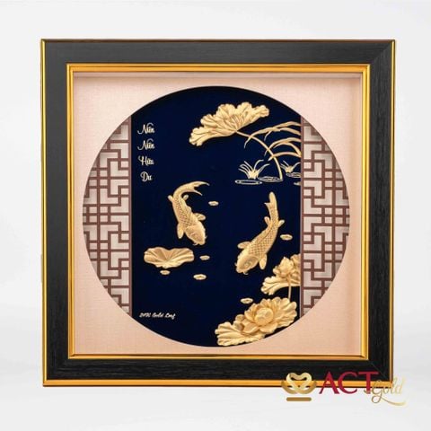 Quà tặng tranh Cá Chép Hoa Sen dát vàng 24k ACT GOLD ISO 9001:2015 (Mẫu 1)