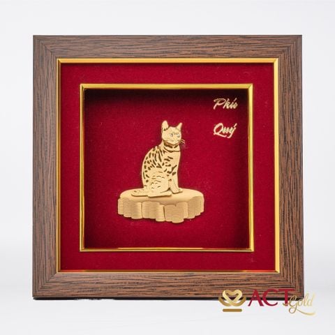 Quà tặng Tranh Mèo Phú Quý dát vàng 24k ACT GOLD ISO 9001:2015