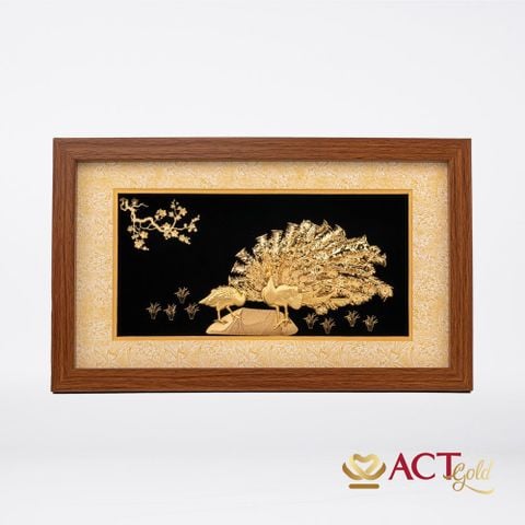 Quà tặng tranh Đôi Chim Công dát vàng 24k ACT GOLD ISO 9001:2015 (Mẫu 15)