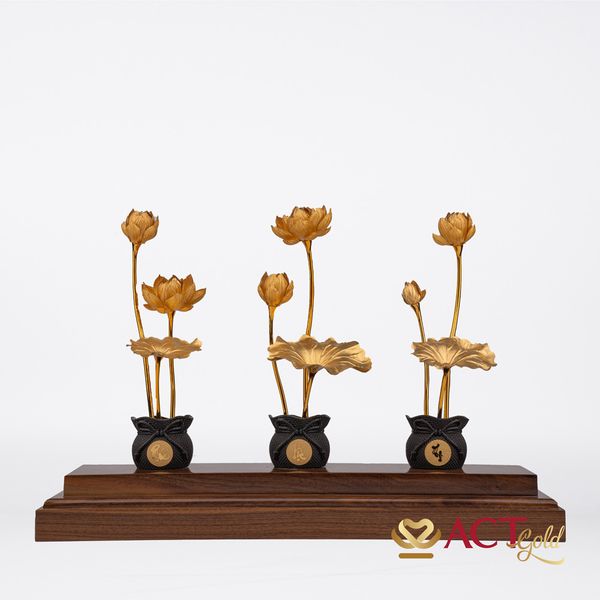 Quà tặng Hồ Sen Phúc Lộc Thọ dát vàng 24k ACT GOLD ISO 9001:2015