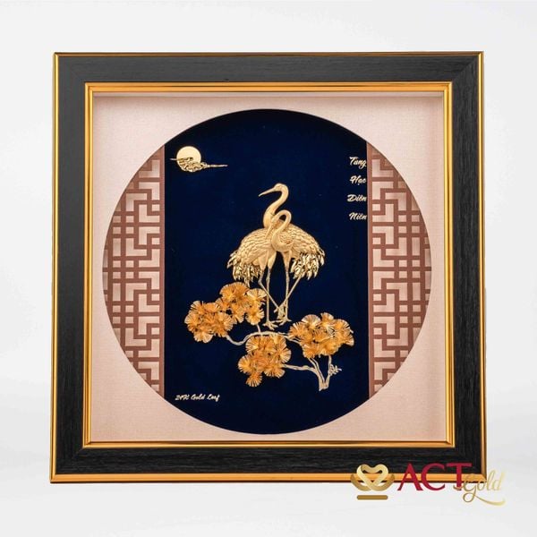 Quà tặng tranh Đôi Chim Hạc dát vàng 24k ACT GOLD ISO 9001:2015 (Mẫu 1)