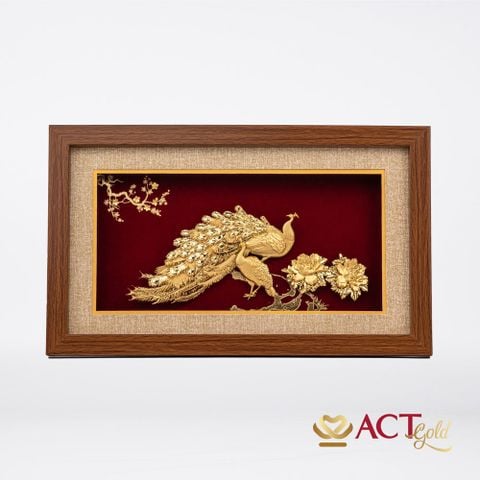 Quà tặng tranh Đôi Chim Công dát vàng 24k ACT GOLD ISO 9001:2015 (Mẫu 16)
