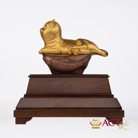 Quà tặng Tượng Mèo Hoàng Gia dát vàng 24k ACT GOLD ISO 9001:2015
