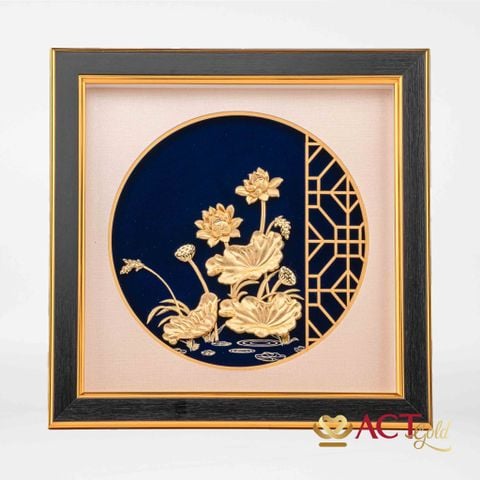 Quà tặng Tranh Hoa Sen dát vàng 24k ACT GOLD ISO 9001:2015
