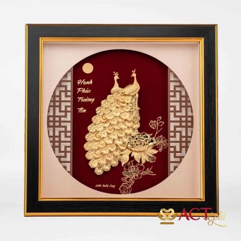 Quà tặng tranh Đôi Chim Công dát vàng 24k ACT GOLD ISO 9001:2015
