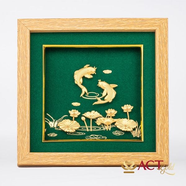 Quà tặng tranh Cá Chép Hoa Sen dát vàng 24k ACT GOLD ISO 9001:2015
