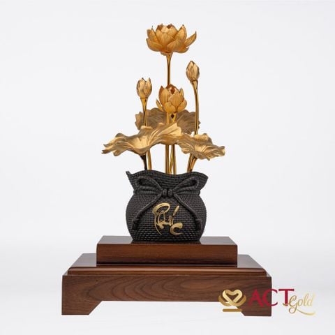 Quà tặng Chậu Sen 7 Cành dát vàng 24k ACT GOLD ISO 9001:2015
