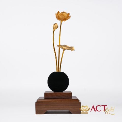 Quà tặng Chậu Sen 3 Cành dát vàng 24k ACT GOLD ISO 9001:2015