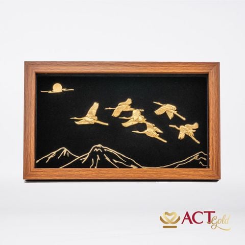 Quà tặng Tranh Đàn Chim Hạc dát vàng 24k ACT GOLD ISO 9001:2015