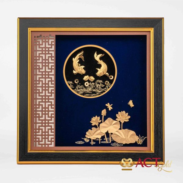 Quà tặng tranh Cá Chép Hoa Sen dát vàng 24k ACT GOLD ISO 9001:2015