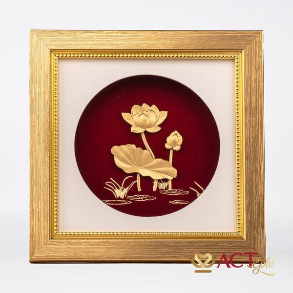 Quà tặng Tranh Hoa Sen dát vàng 24k ACT GOLD ISO 9001:2015