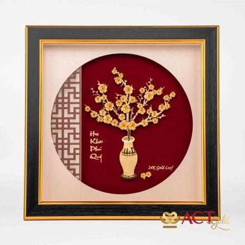 Quà tặng Tranh Bình Hoa Mai dát vàng 24k ACT GOLD ISO 9001:2015