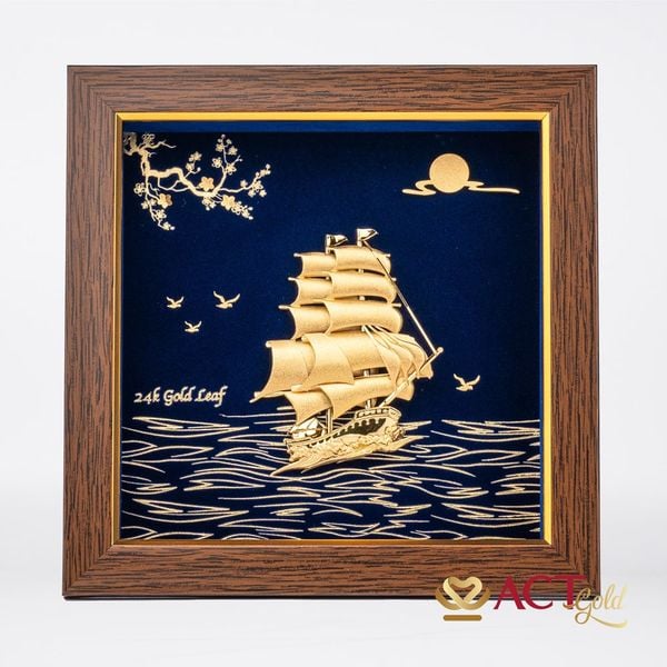 Quà tặng tranh Thuyền dát vàng 24k ACT GOLD ISO 9001:2015 (Mẫu 3)