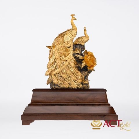 Quà tặng Tượng Đôi Chim Công dát vàng 24k ACT GOLD ISO 9001:2015