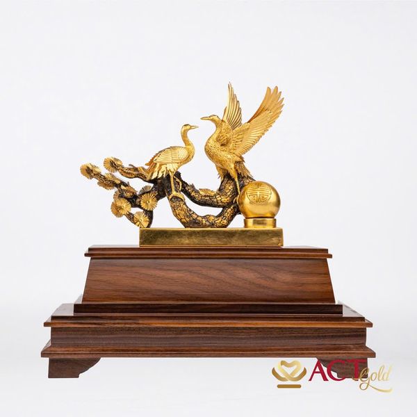 Quà tặng Chim Hạc dát vàng 24k ACT GOLD ISO 9001:2015(Mẫu 4)