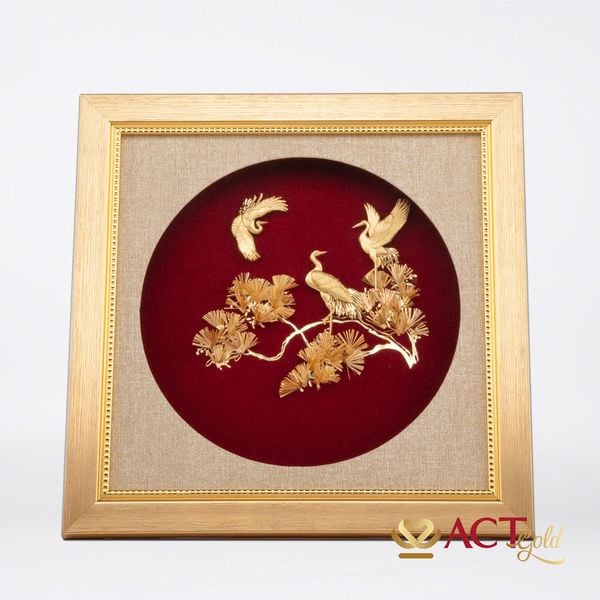 Quà tặng tranh Tùng Hạc Diên Niên dát vàng 24k ACT GOLD ISO 9001:2015