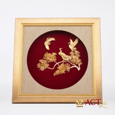 Quà tặng tranh Tùng Hạc Diên Niên dát vàng 24k ACT GOLD ISO 9001:2015
