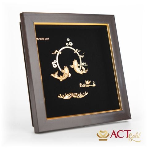 Quà tặng tranh Đôi Cá Chép dát vàng 24k ACT GOLD ISO 9001:2015