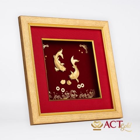 Quà tặng tranh Đôi Cá Chép dát vàng 24k ACT GOLD ISO 9001:2015