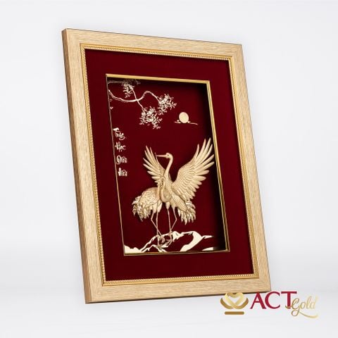 Quà tặng Tranh Đôi Chim Hạc dát vàng 24k ACT GOLD ISO 9001:2015