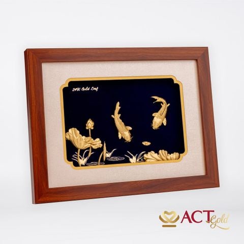 Quà tặng tranh Cá Chép Hoa Sen dát vàng 24k ACT GOLD ISO 9001:2015