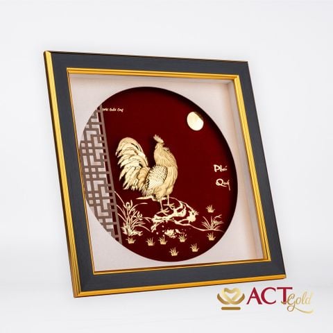 Quà tặng Tranh Gà Vàng Đại Cát dát vàng 24k ACT GOLD ISO 9001:2015
